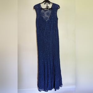 Theia Shimmering Element Gown Blue Lace Beaded Sheath Formal Women's Size 18